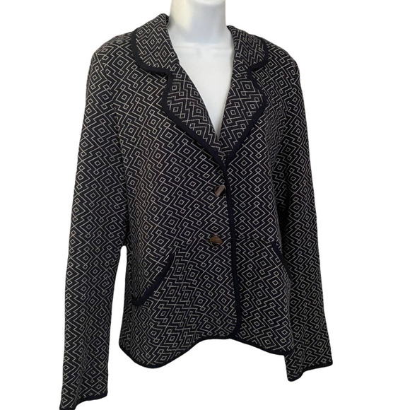 Pendleton Blazer Womens Medium Navy White Geo Print Cotton Pockets Metal Buttons - Picture 1 of 6